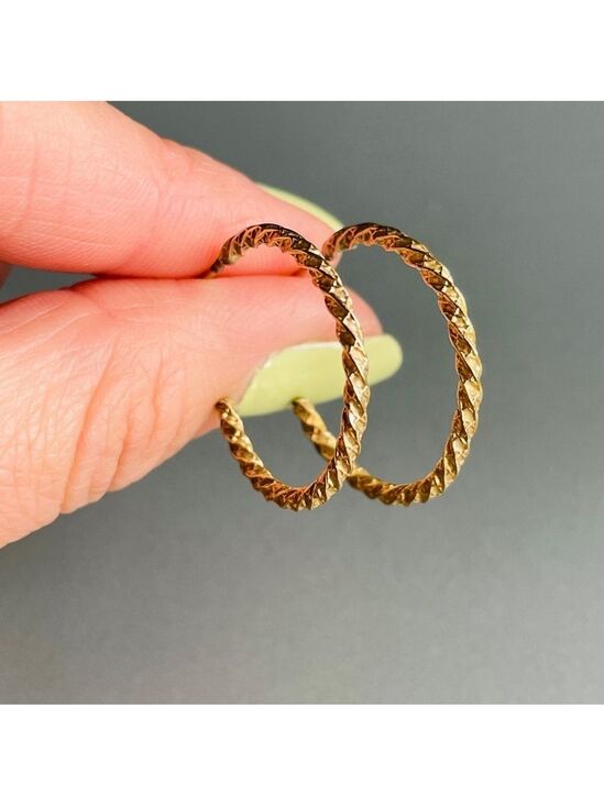 Jewelry - 14k Yellow Gold Twisted Rope Half Hoop Vintage Earrings